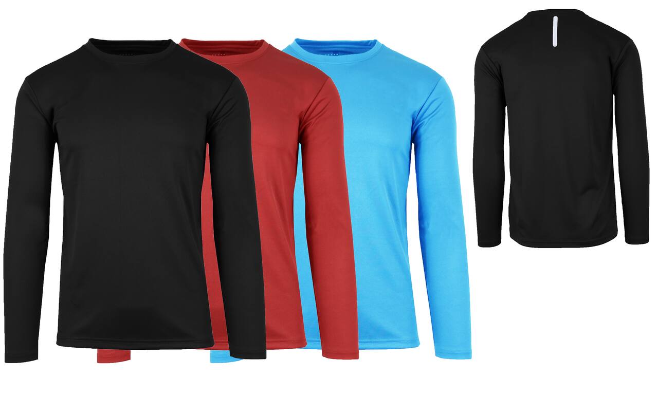 Galaxy by Harvic Long Sleeve Moisture-Wicking Performance Crew Neck Men's T-Shirt 3 Pack